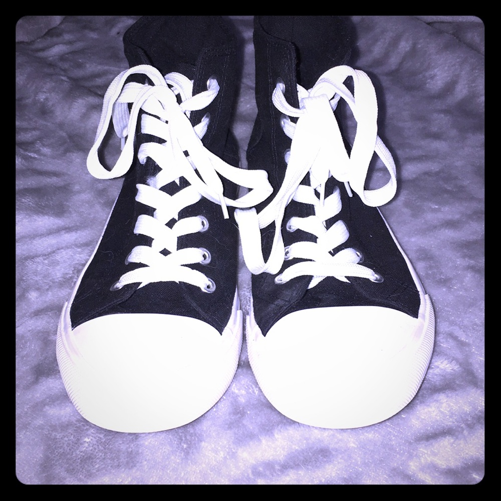 High top black and white sneakers